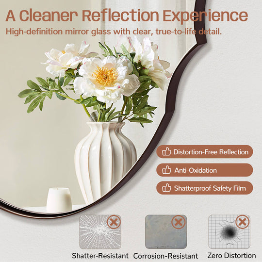 Contemporary Oval Scalloped Wall Mirror Irregular Bathroom Vanity Mirror| Stainless Steel Frame