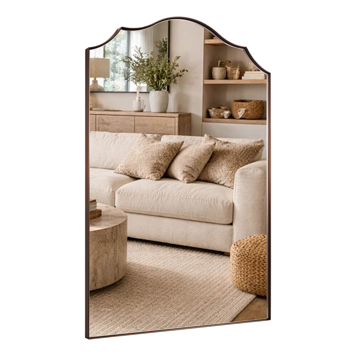 Contemporary Arched Curved Scalloped Mirror Bathroom Vanity Mirror | Stainless Steel Frame