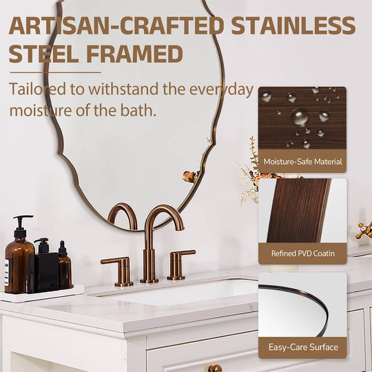 Contemporary Oval Scalloped Wall Mirror Irregular Bathroom Vanity Mirror| Stainless Steel Frame