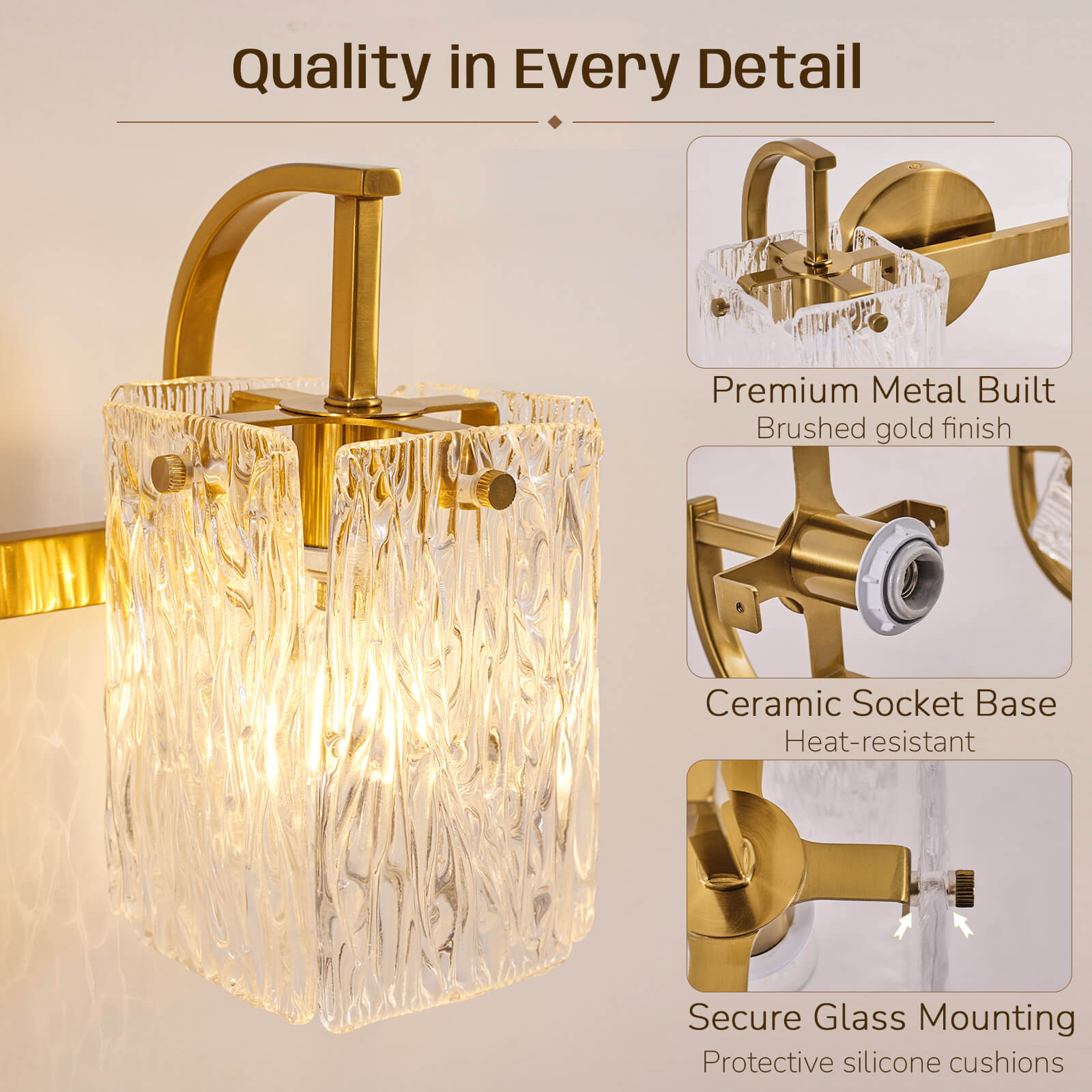 Luxury Textured Glass Shade Bathroom Vanity Light Sconce
