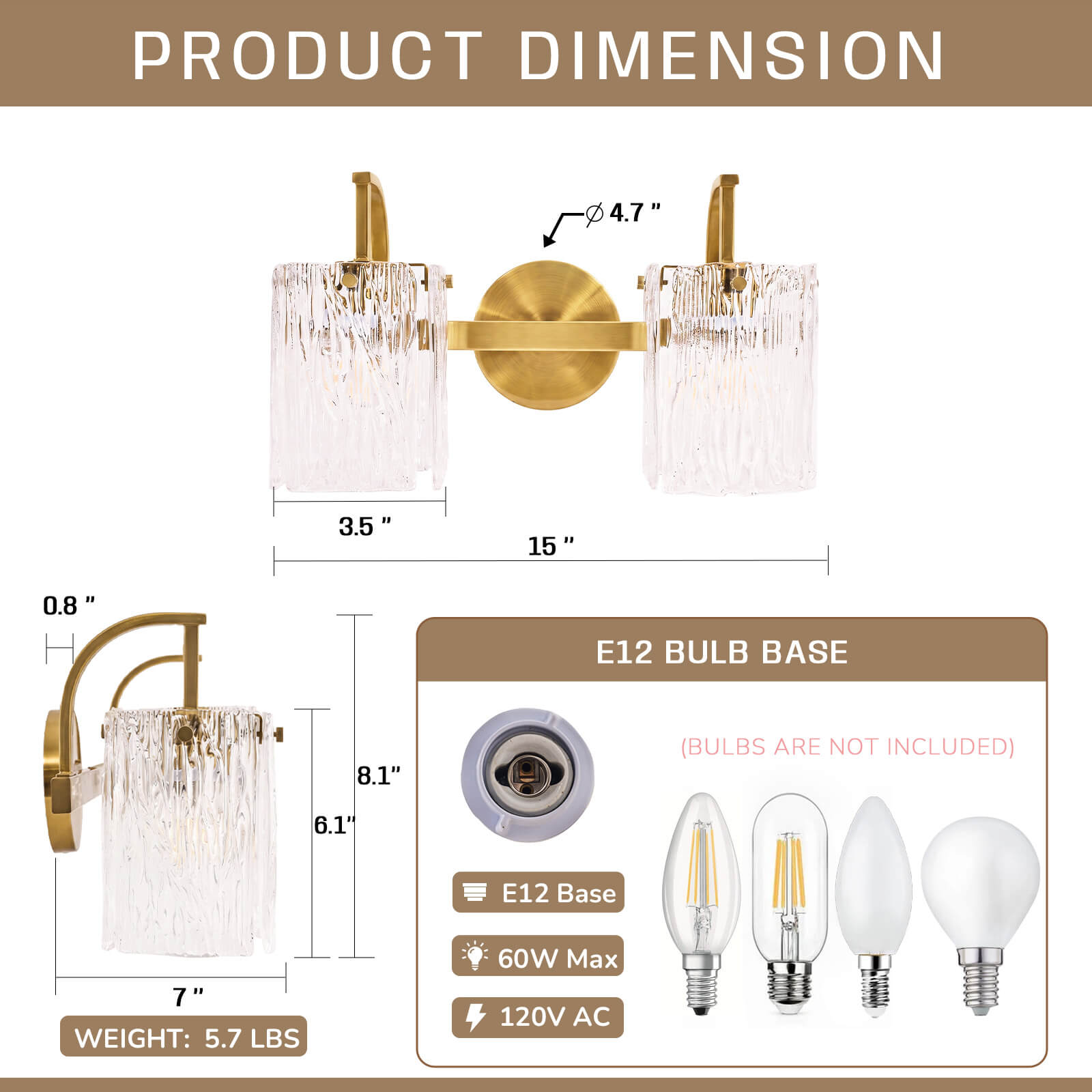 Luxury Textured Glass Shade Bathroom Vanity Light Sconce
