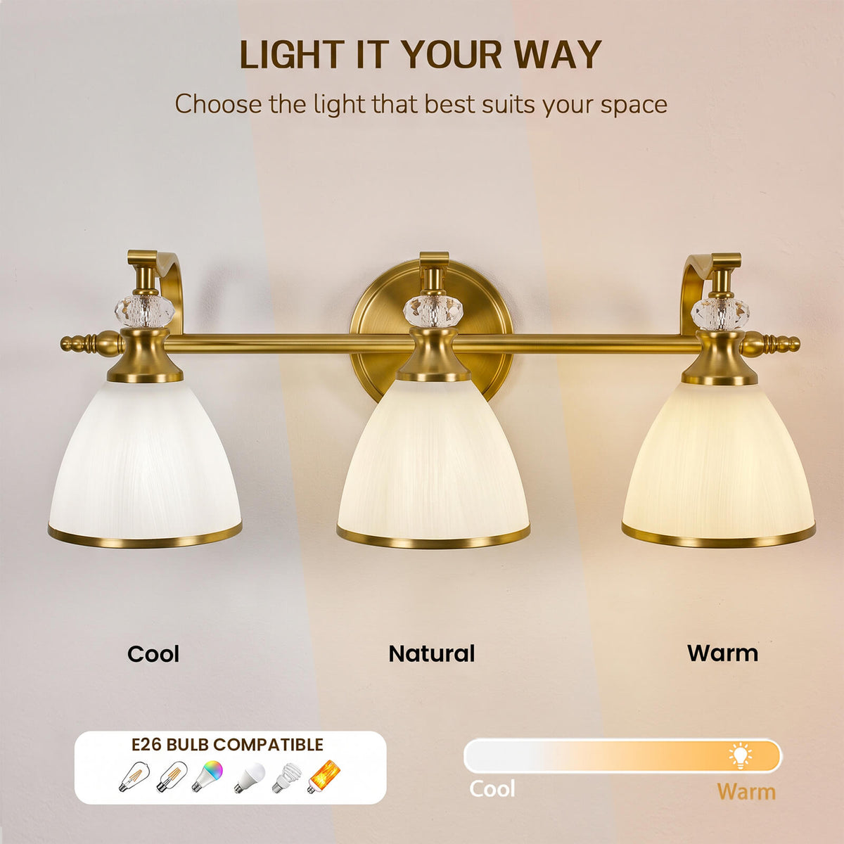 Vintage Frosted Trumpet Glass Shade Bathroom Vanity Light