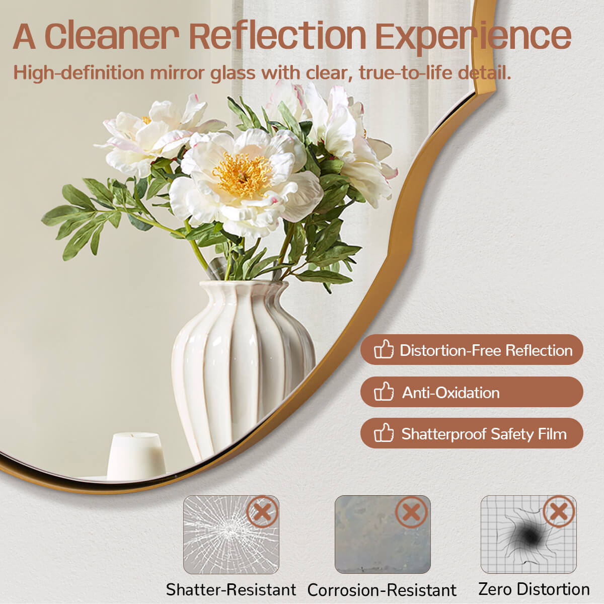 Contemporary Oval Scalloped Wall Mirror Irregular Bathroom Vanity Mirror| Stainless Steel Frame