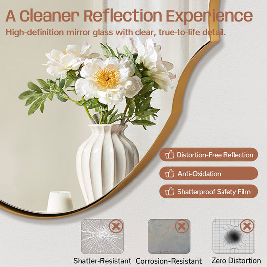 Contemporary Oval Scalloped Wall Mirror Irregular Bathroom Vanity Mirror| Stainless Steel Frame