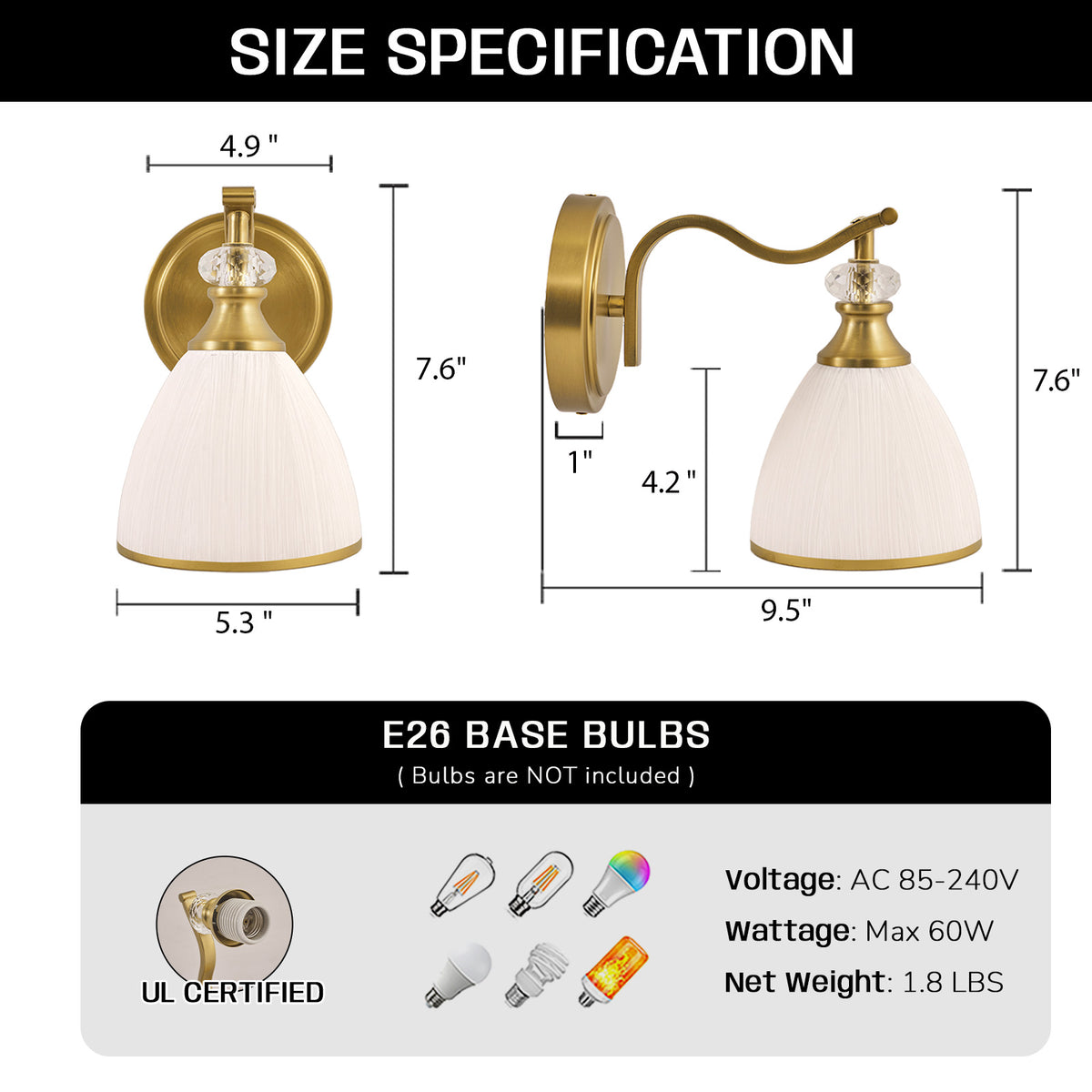 Artistical Metal Crank Frame White Frosted Trumpet Shade Bathroom Sconces
