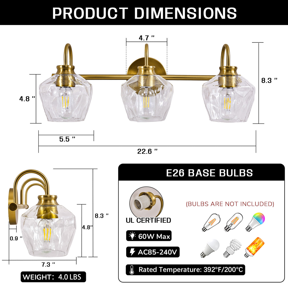 Contemporary  Hammer Glass Shade Gooseneck Bathroom Wall Sconce