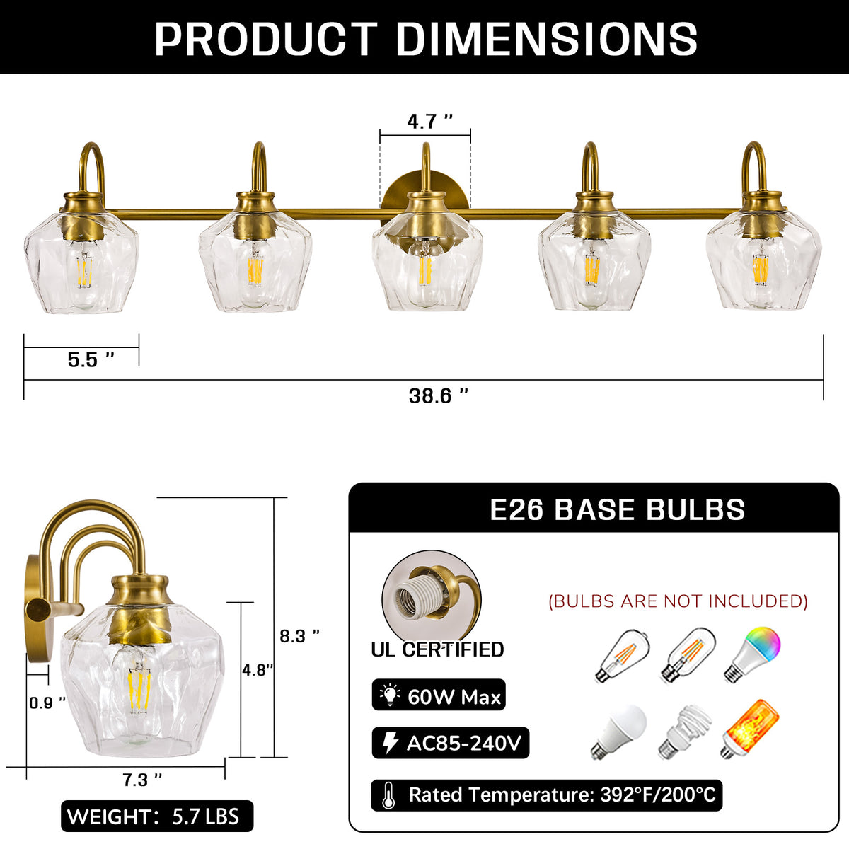 Contemporary  Hammer Glass Shade Gooseneck Bathroom Wall Sconce