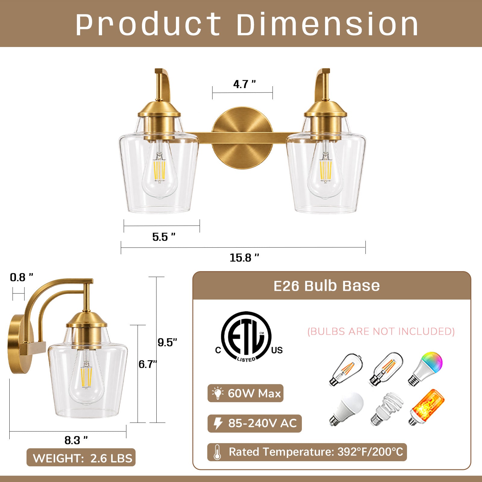 Contemporary Hand-Blown Tapered Glass Shades Bathroom Vanity Lights