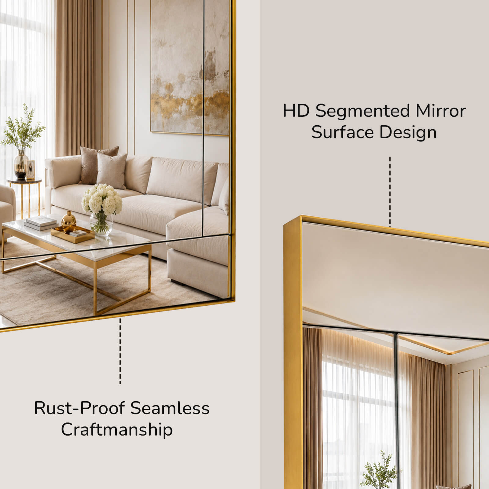 Contemporary Geometric Glass Tile Rectangular Bathroom Vanity Mirror | Stainless Steel Frame