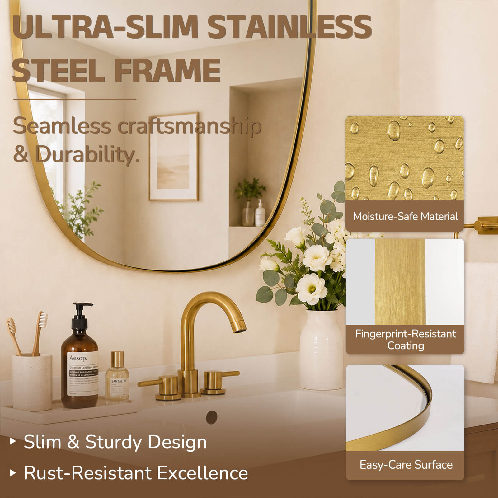 Contemporary Irregular Organic  Bathroom Wall Mirror Asymmetric Decorative Mirror | Stainless Steel Frame