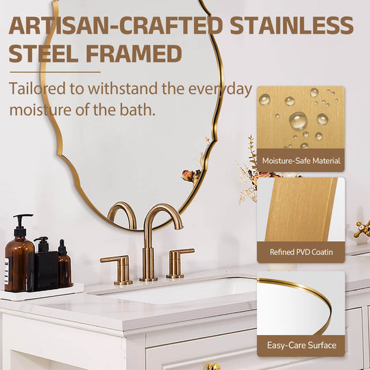 Contemporary Oval Scalloped Wall Mirror Irregular Bathroom Vanity Mirror| Stainless Steel Frame