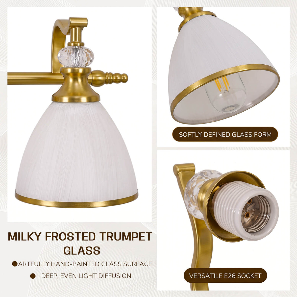 Vintage Frosted Trumpet Glass Shade Bathroom Vanity Light