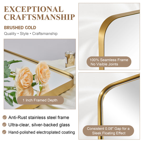 Modern Rounded Rectangle Mirror for Bathroom/ Vanity/ Wall | Stainless Steel Frame