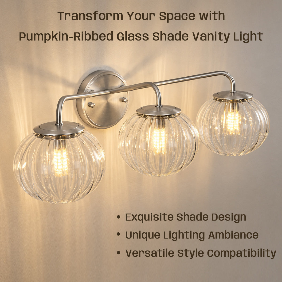 Contemporary Pumpkin Clear Glass Shades Bathroom Wall Sconce