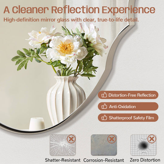 Contemporary Oval Scalloped Wall Mirror Irregular Bathroom Vanity Mirror| Stainless Steel Frame