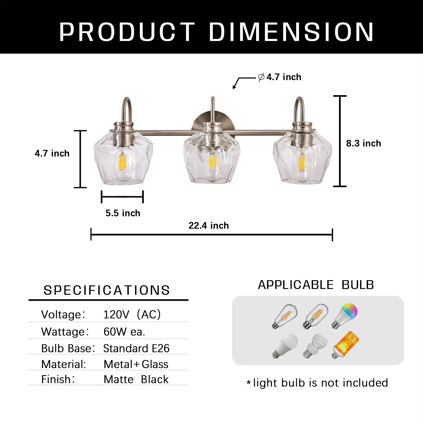 Contemporary  Hammer Glass Shade Gooseneck Bathroom Wall Sconce
