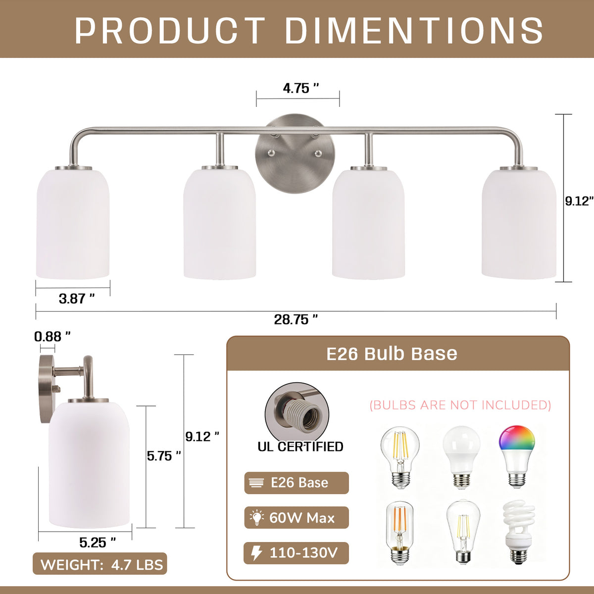 Modern Milk Glass Shade Vanity Light Wall Sconce