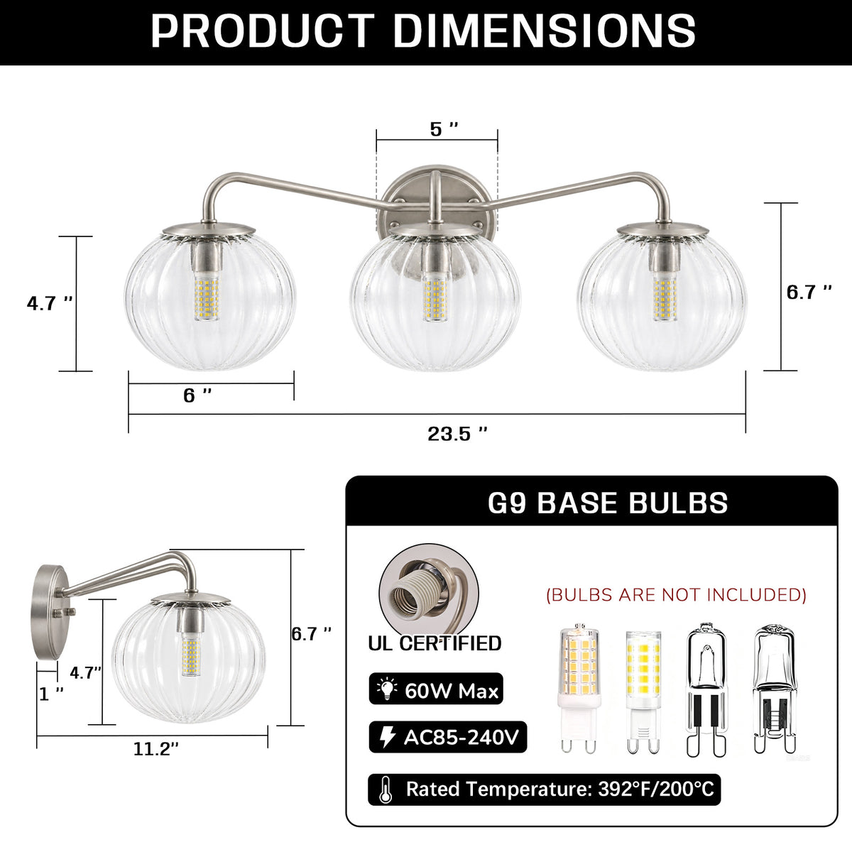 Contemporary Pumpkin Clear Glass Shades Bathroom Wall Sconce