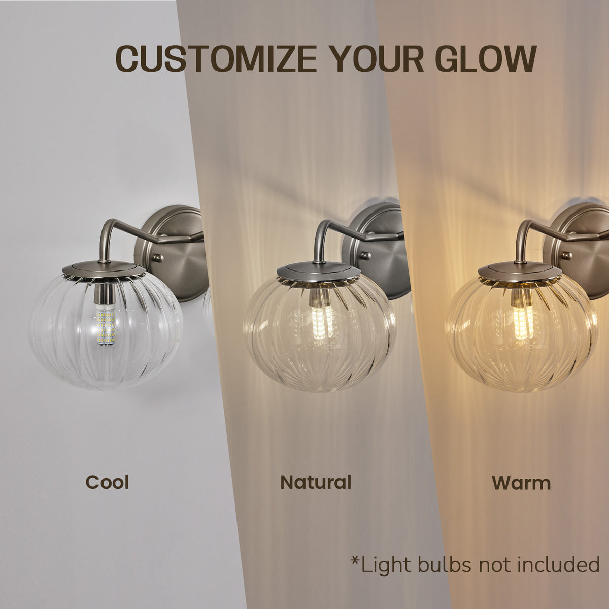 Contemporary Pumpkin Clear Glass Shades Bathroom Wall Sconce