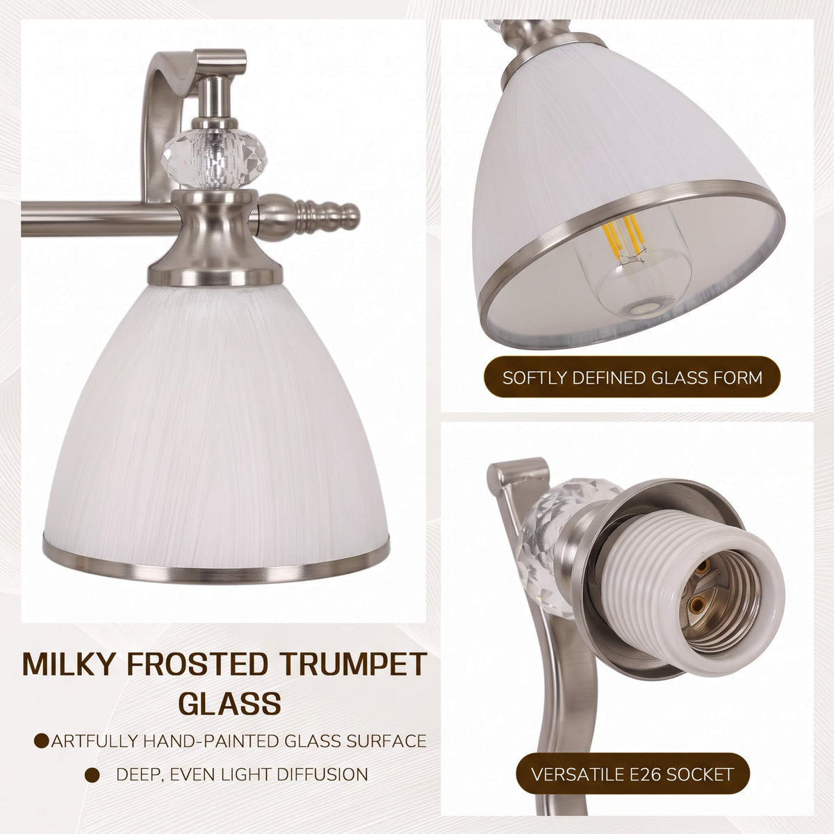 Vintage Frosted Trumpet Glass Shade Bathroom Vanity Light