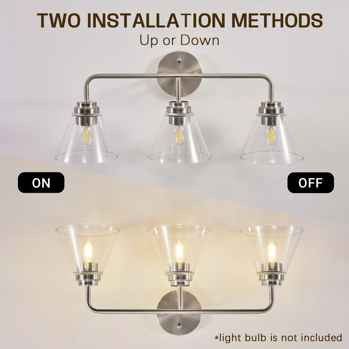 Modern Clear Cone Glass Shade Bathroom Vanity Light