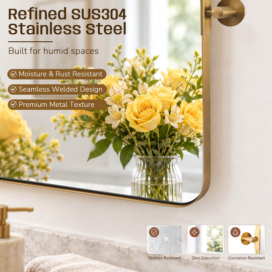 Tilting Rectangular Pivot  Mirror for Bathroom/Vanity Floating Mirror | Stainless Steel Frame