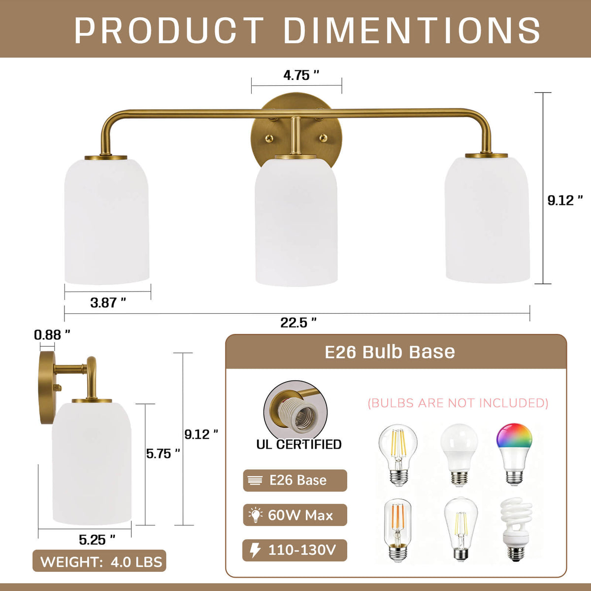 Modern Milk Glass Shade Vanity Light Wall Sconce