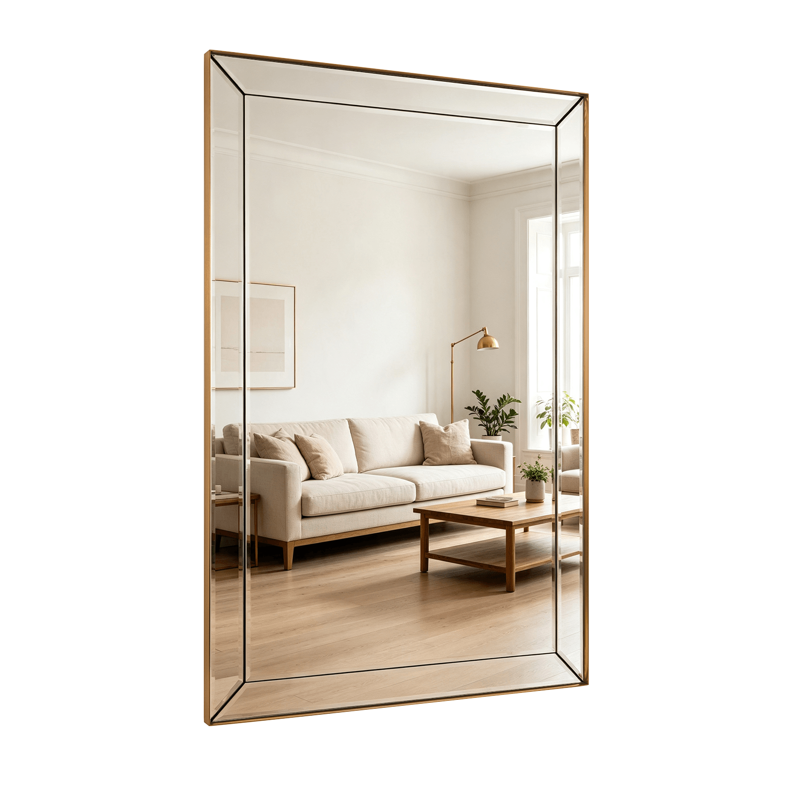Contemporary Beveled Edge Rectangle Bathroom Vanity Mirror | Stainless Steel Frame