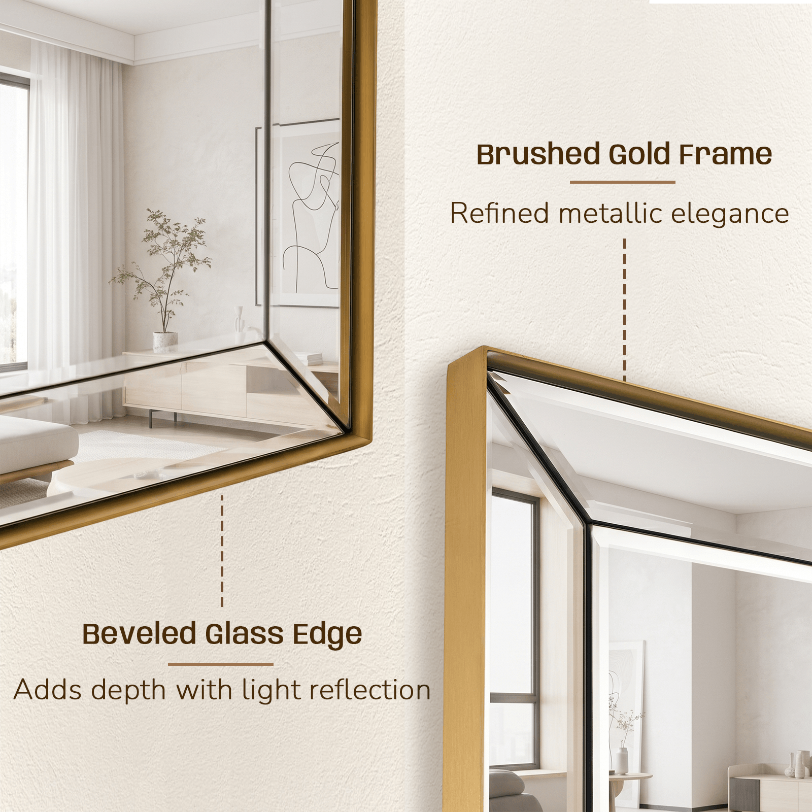 Contemporary Beveled Edge Rectangle Bathroom Vanity Mirror | Stainless Steel Frame