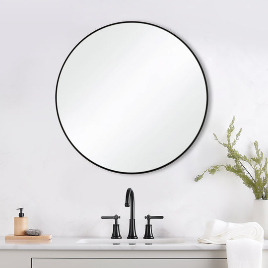 Contemporary Round Mirror for Bathroom | Stainless Steel Frame