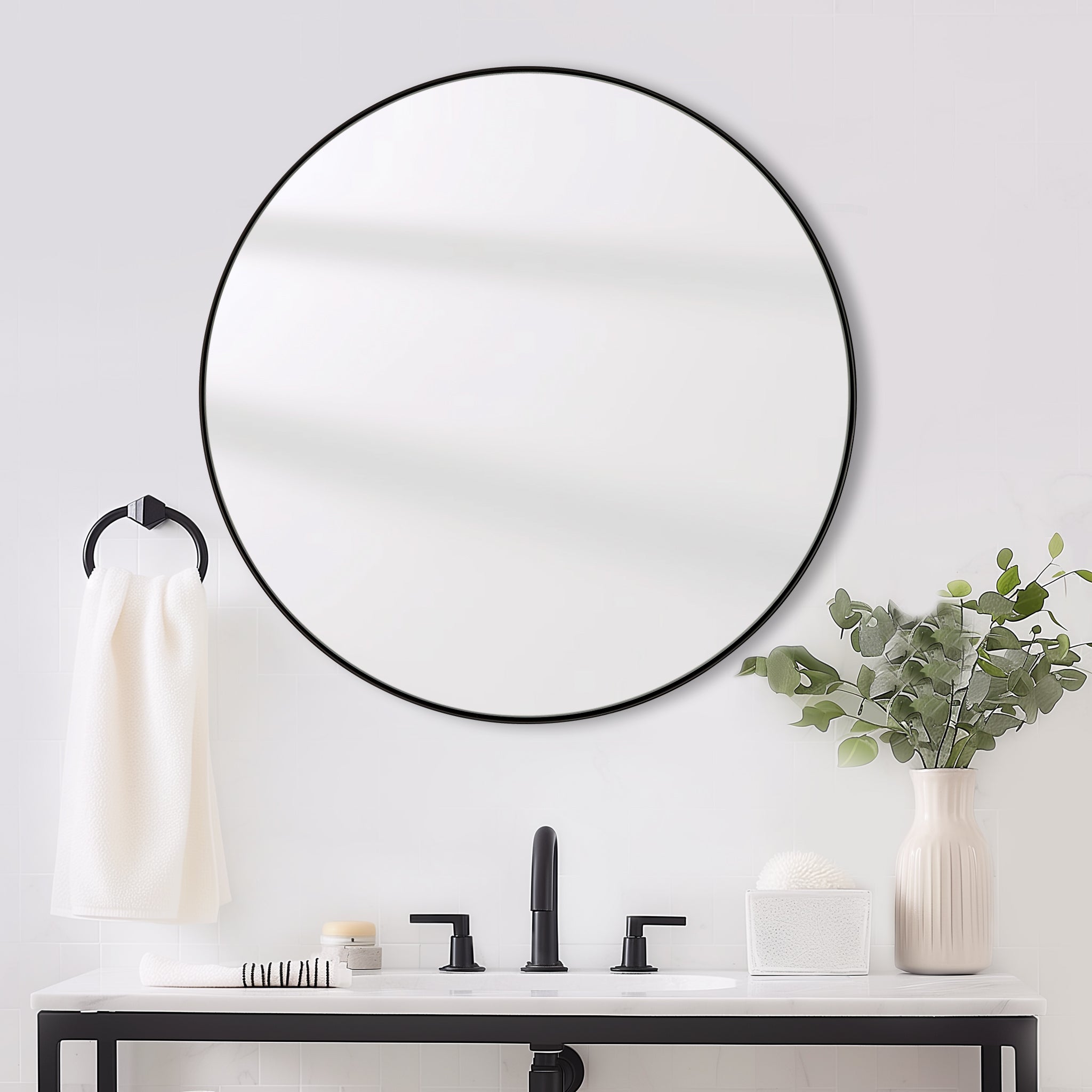 Contemporary Round Mirror for Bathroom | Stainless Steel Frame