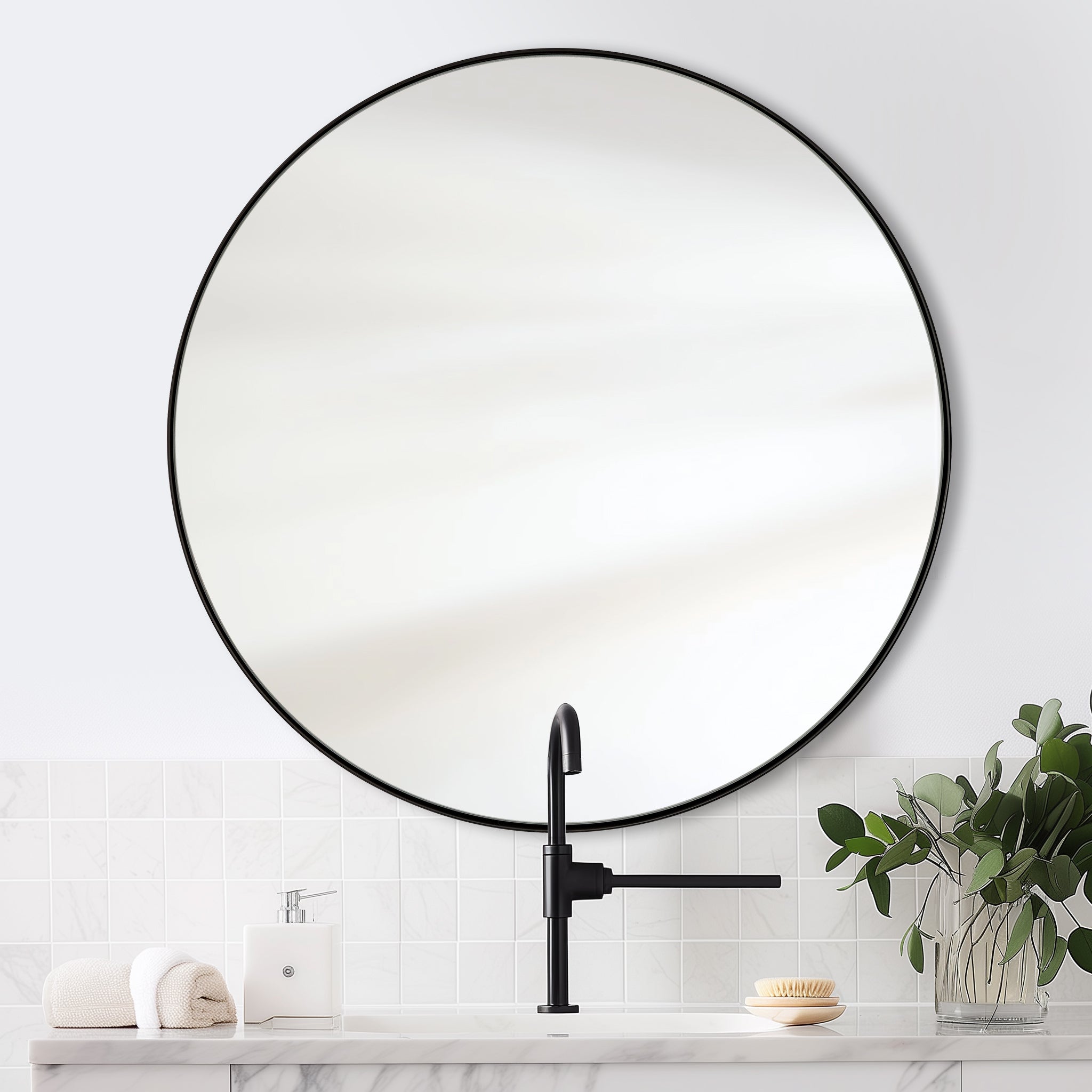 Contemporary Round Mirror for Bathroom | Stainless Steel Frame