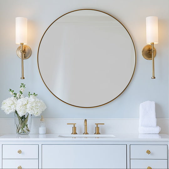 Contemporary Round Mirror for Bathroom | Stainless Steel Frame