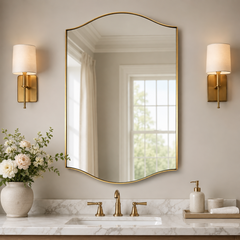 Dual Curve Arch Rectangular Scalloped  Bathroom Wall Mirror |Stainless Steel Framed