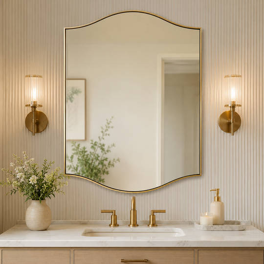 Dual Curve Arch Rectangular Scalloped  Bathroom Wall Mirror |Stainless Steel Framed