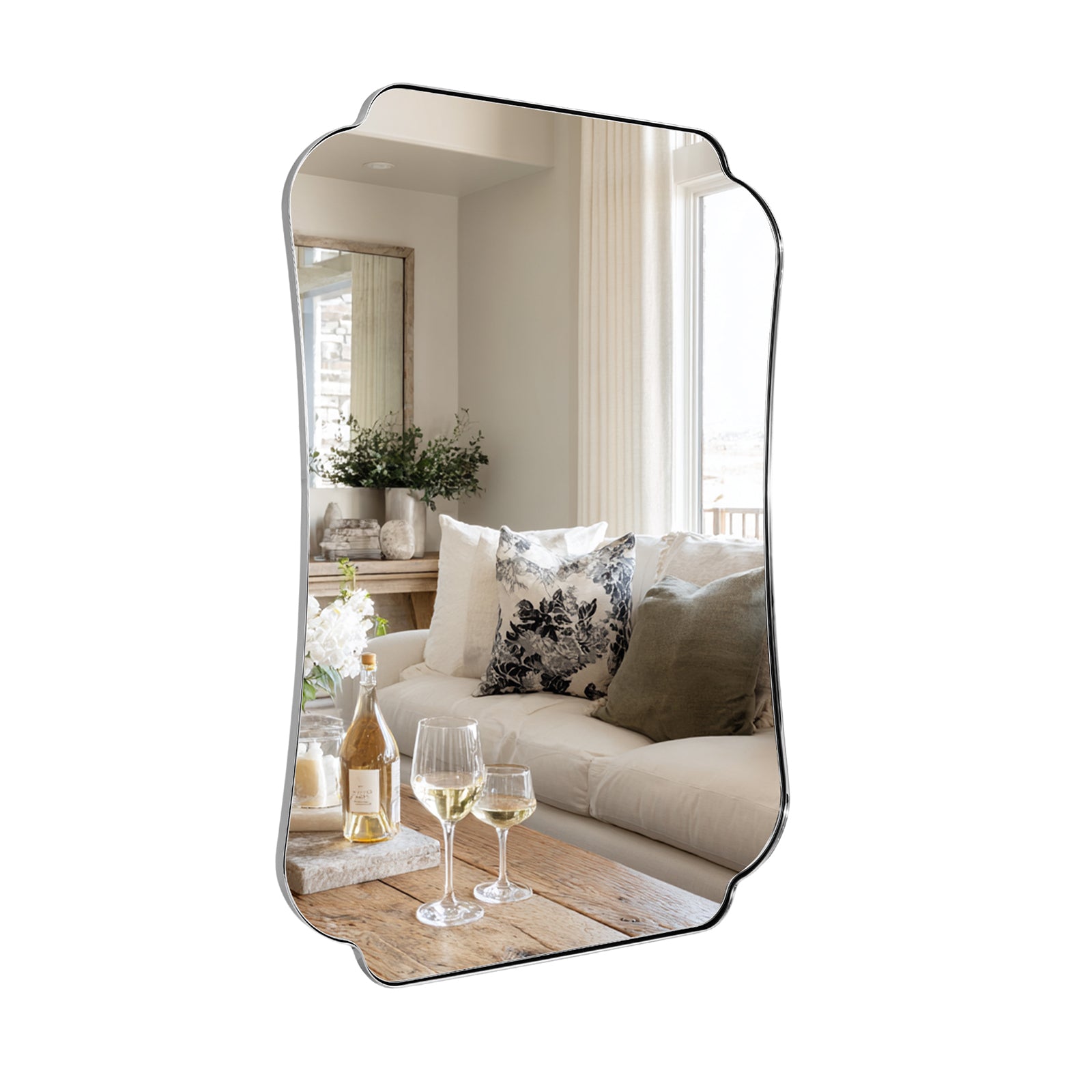 Contemporary Concave Edge Scalloped Bathroom Mirror Decorative | Stainless Steel Frame