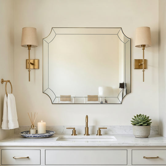 Minuette Glass Tiles Edge Scalloped Bathroom Vanity Mirrors | Stainless Steel Frame