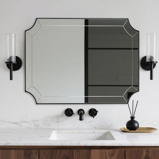 Minuette Glass Tiles Edge Scalloped Bathroom Vanity Mirrors | Stainless Steel Frame