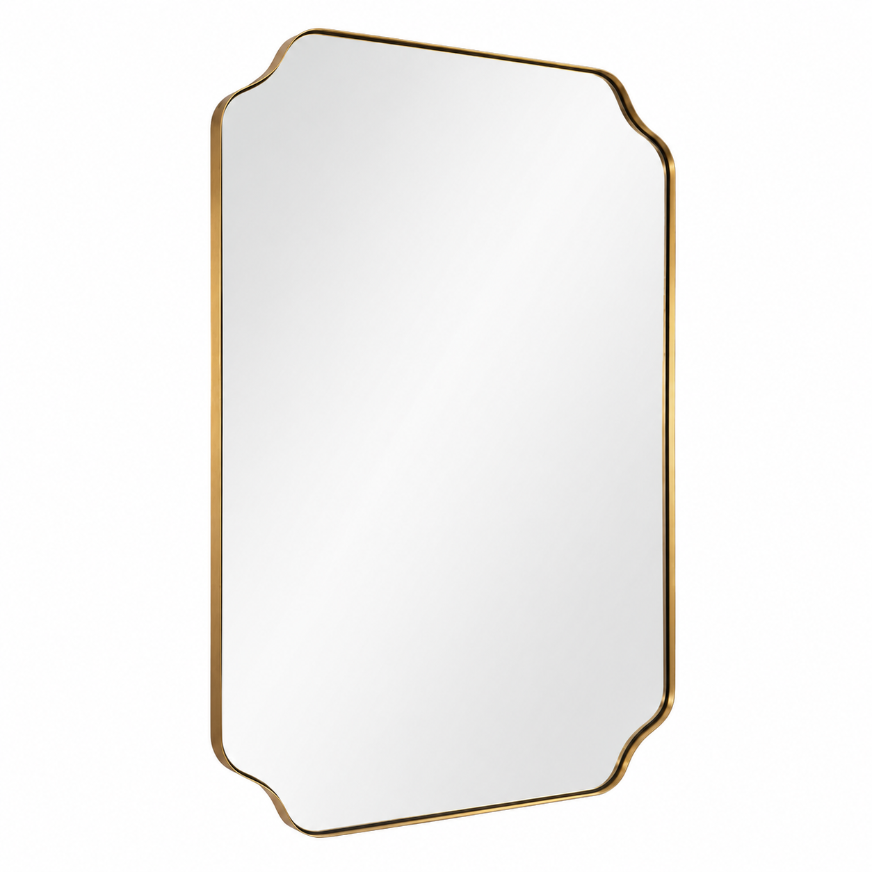 Modern Cut Corner Rectangle Scalloped Mirror for Wall /Bathroom | Stainless Steel Frame