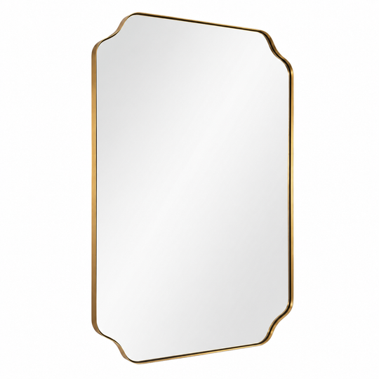 Modern Cut Corner Rectangle Scalloped Mirror for Wall /Bathroom | Stainless Steel Frame
