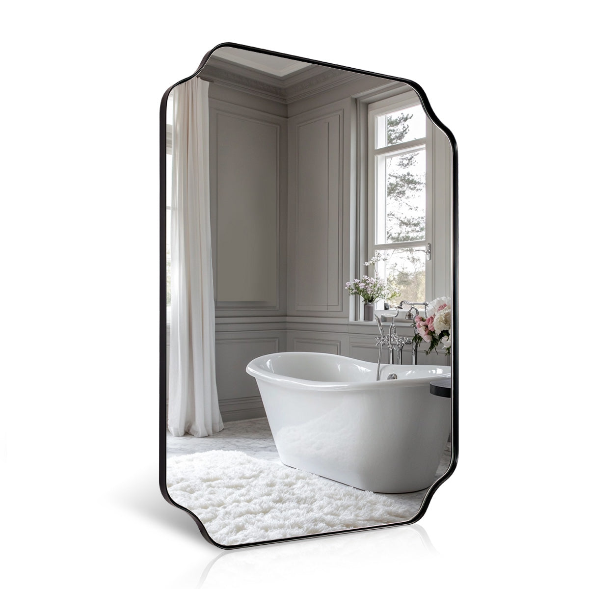 Notched Corner Irregular Scalloped Rectangle Mirrors | Stainless Steel Frame