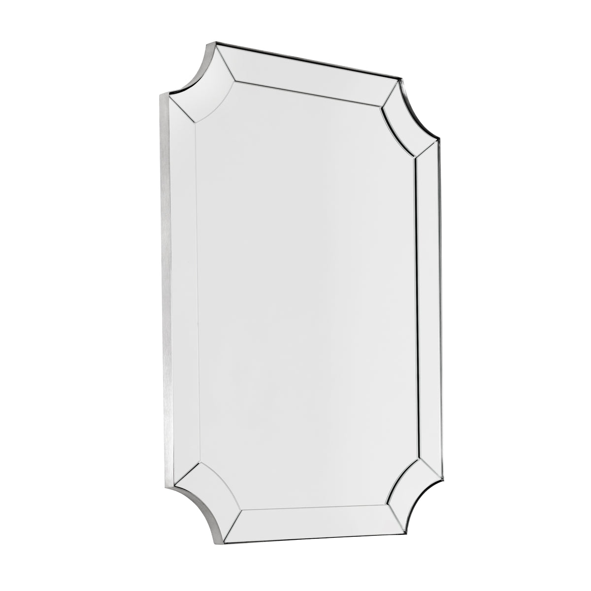 Modern Glass Tiles Edge Cut Corner Scalloped Bathroom Vanity Mirrors | Stainless Steel Frame