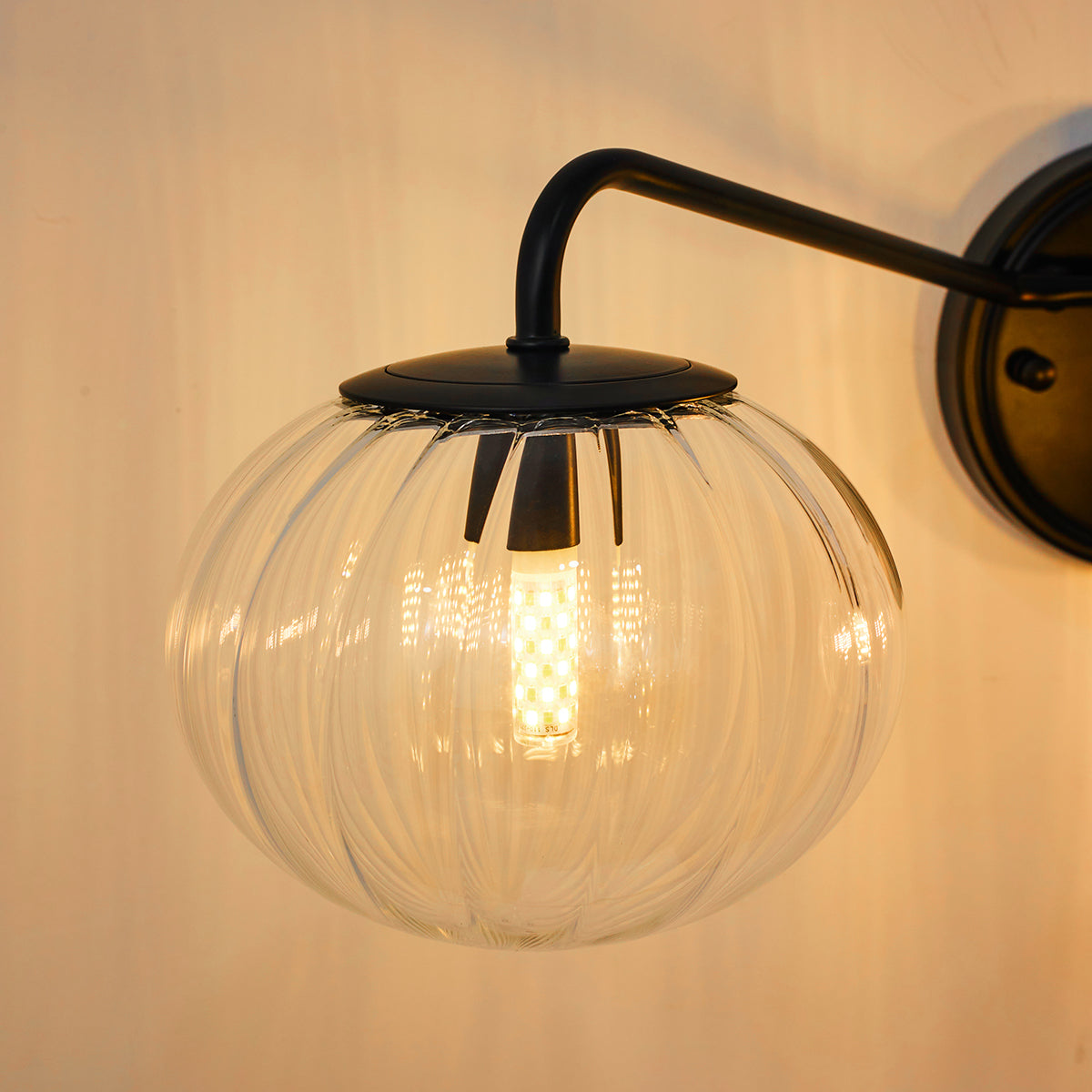 Contemporary Pumpkin Clear Glass Shades Bathroom Wall Sconce