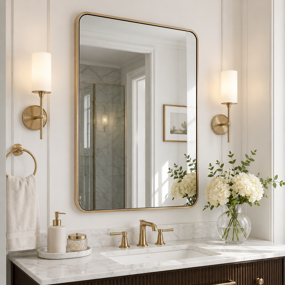 Contemporary Rounded Rectangular Bathroom Wall Mirror |Thicker Stainless Steel Framed