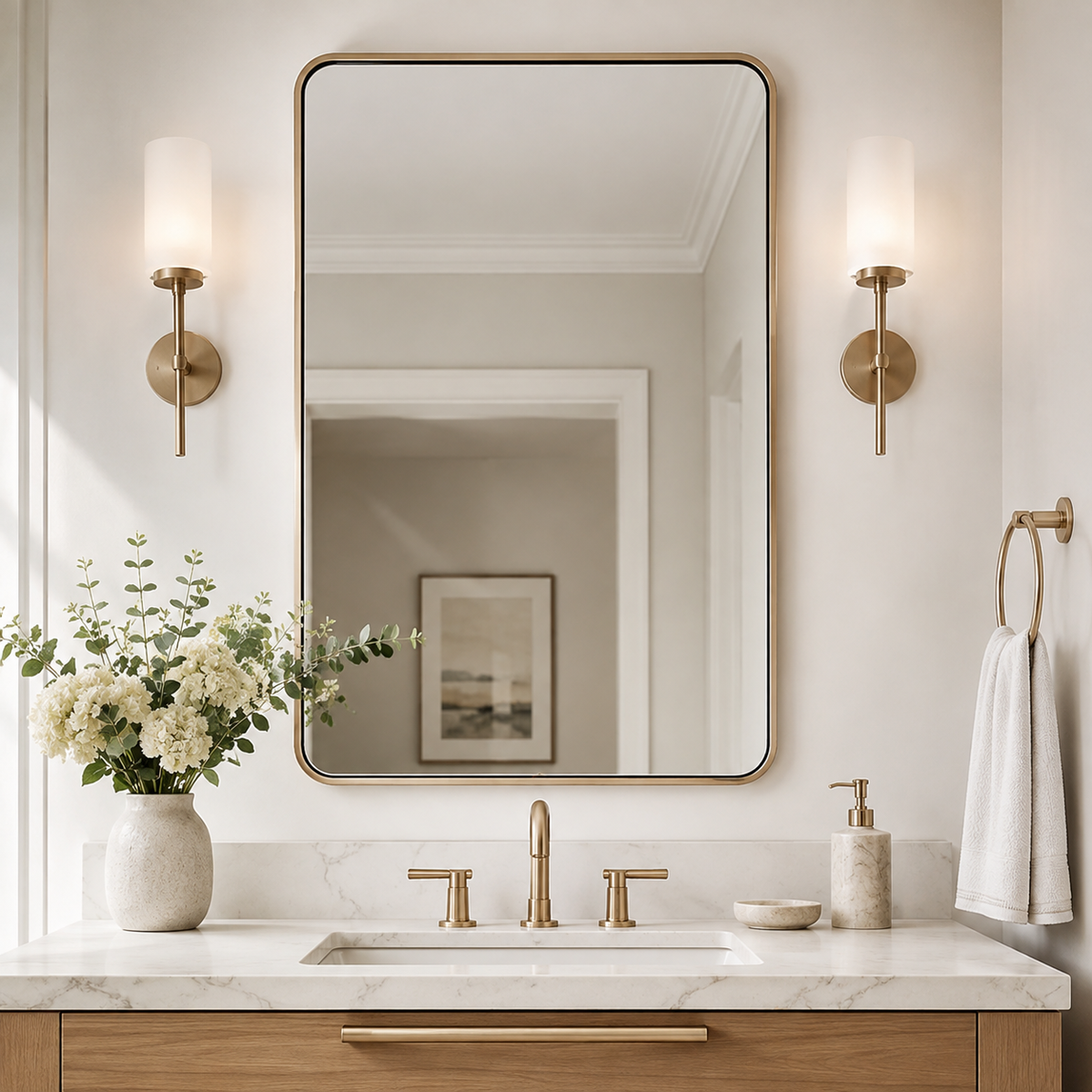Contemporary Rounded Rectangular Bathroom Wall Mirror |Thicker Stainless Steel Framed