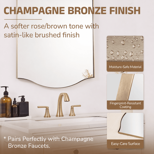 Dual Curve Arch Rectangular Scalloped  Bathroom Wall Mirror |Stainless Steel Framed