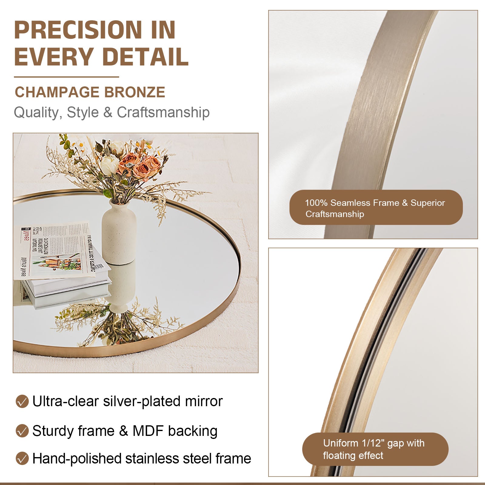 Contemporary Round Bathroom Mirrors Circle Wall Mirrors | Stainless Steel Frame
