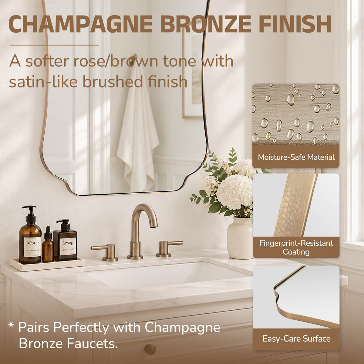 Contemporary Cut Corner Concave Edge Scalloped Bathroom Mirror | Stainless Steel Frame