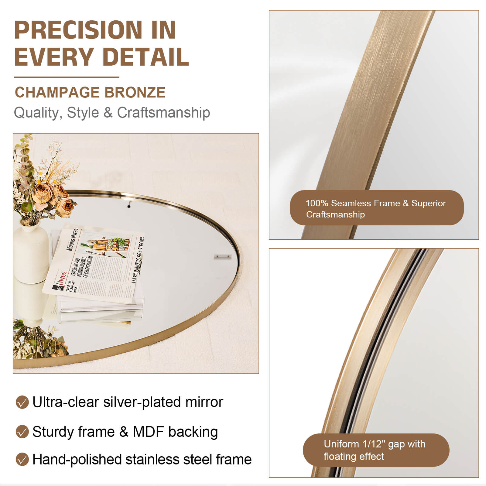 Modern Oval Bathroom Wall Mirrors |Stainless Steel Framed