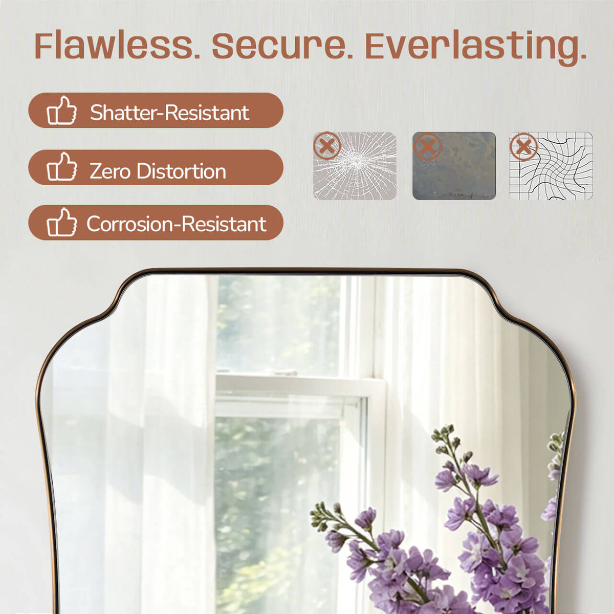 Contemporary Cut Corner Concave Edge Scalloped Bathroom Mirror | Stainless Steel Frame